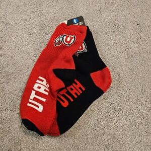 Utah Utes Socks 2 Pack For‎ Bare Feet NCAA Red Black Men's LG 10-13 New